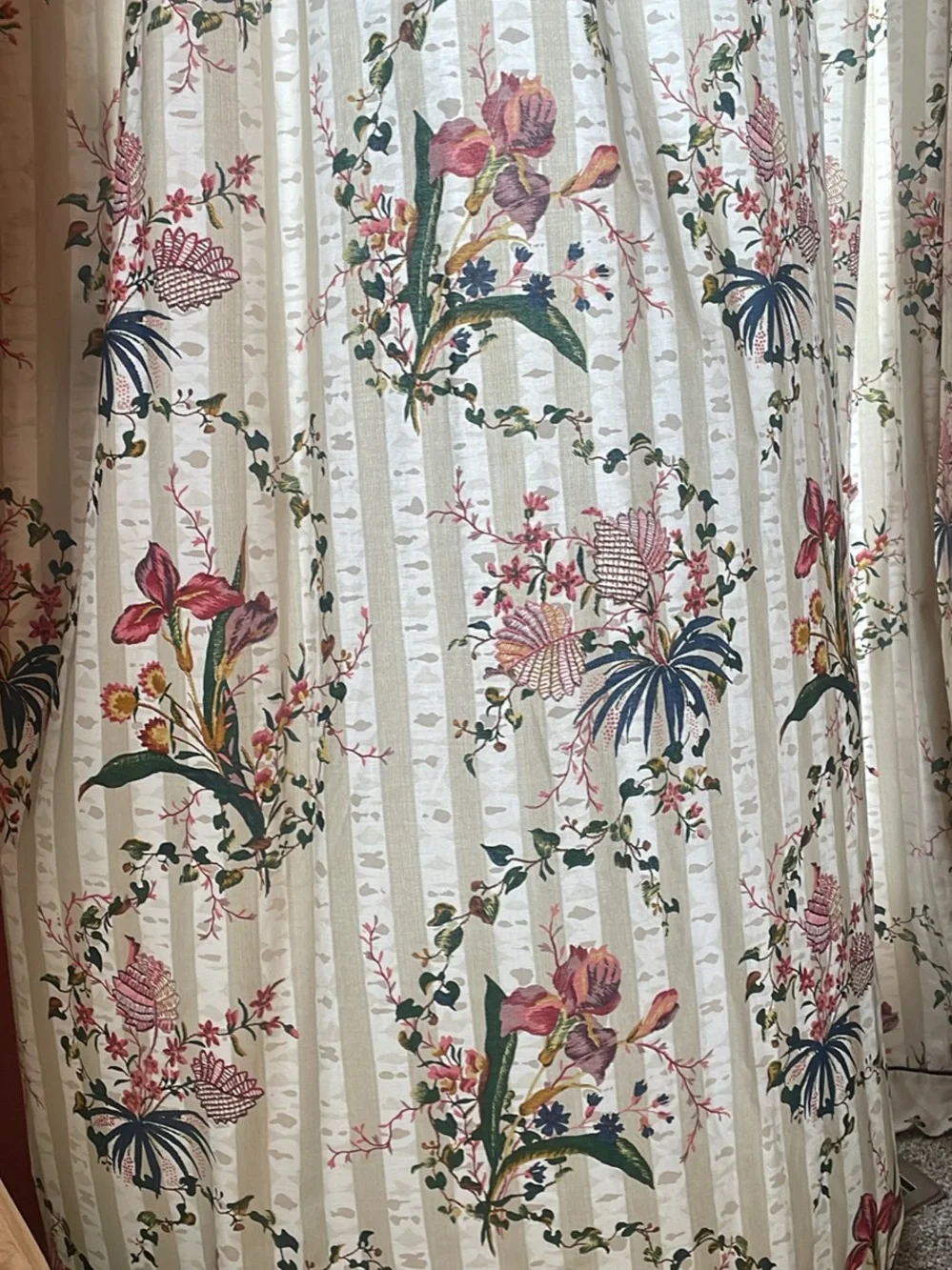 Floral Cream Curtain Panel with Pink & Blue Accents